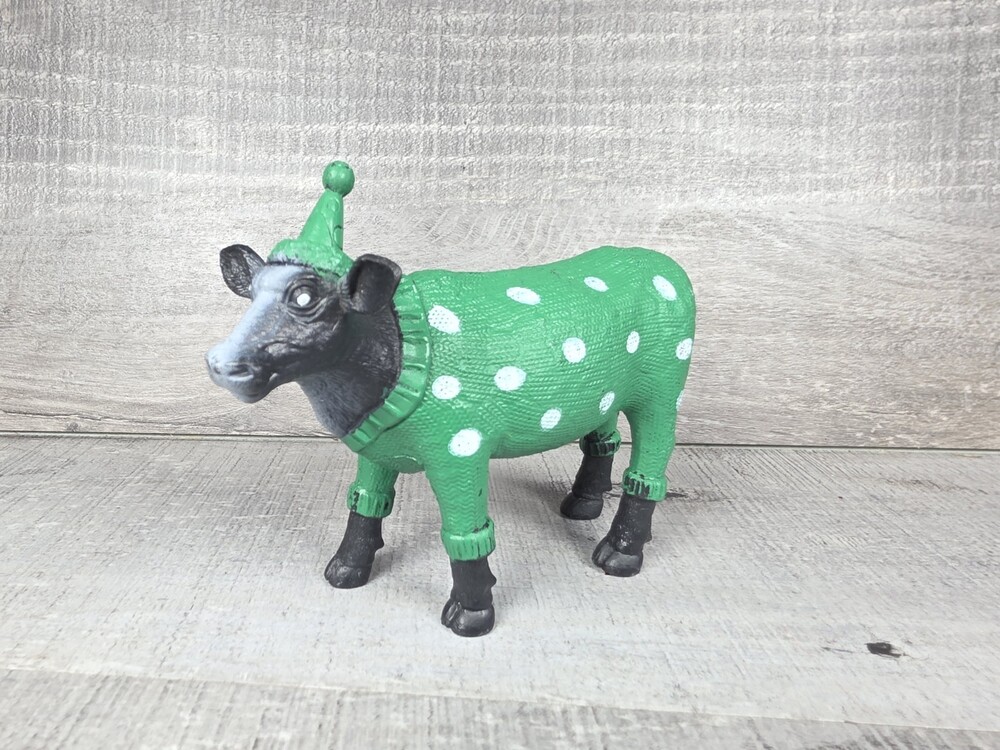 Ankyo Black Cow In Green Pajamas & Party Hat Figure Farm Animal Whimsical g77d
